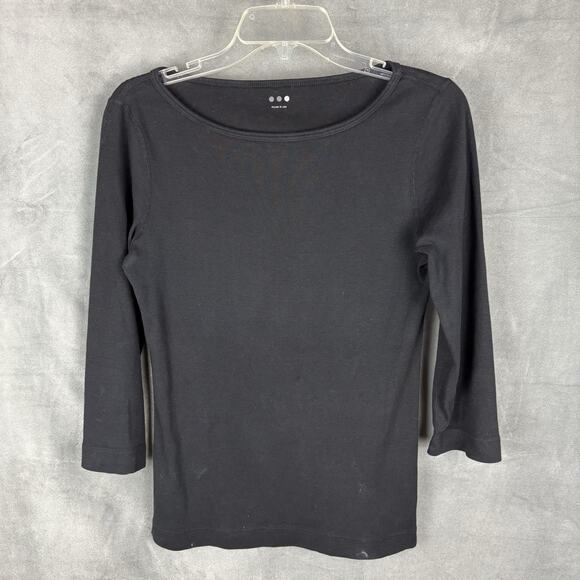 Three Dots Essential Heritage Knit British T-Shirt Size L Black 3/4 Sleeve - Picture 1 of 13